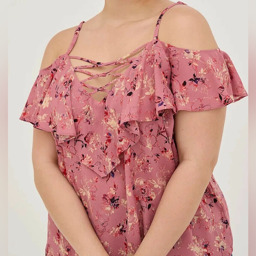 Torrid Dusty Rose Floral Georgette Ruffle Size 2